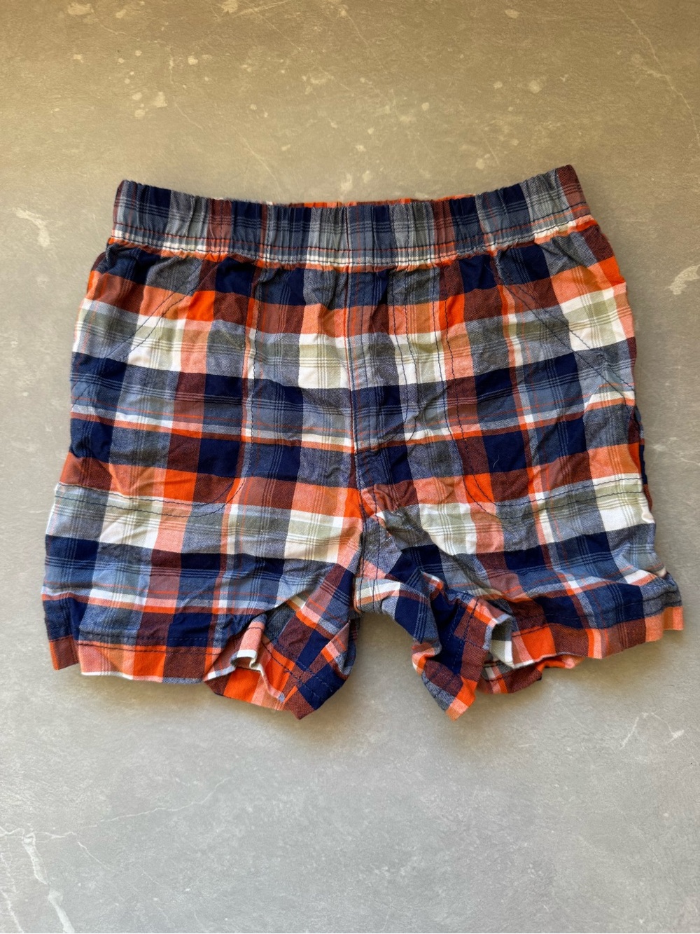 Boy’s Plaid Casual Shorts - Orange & Navy